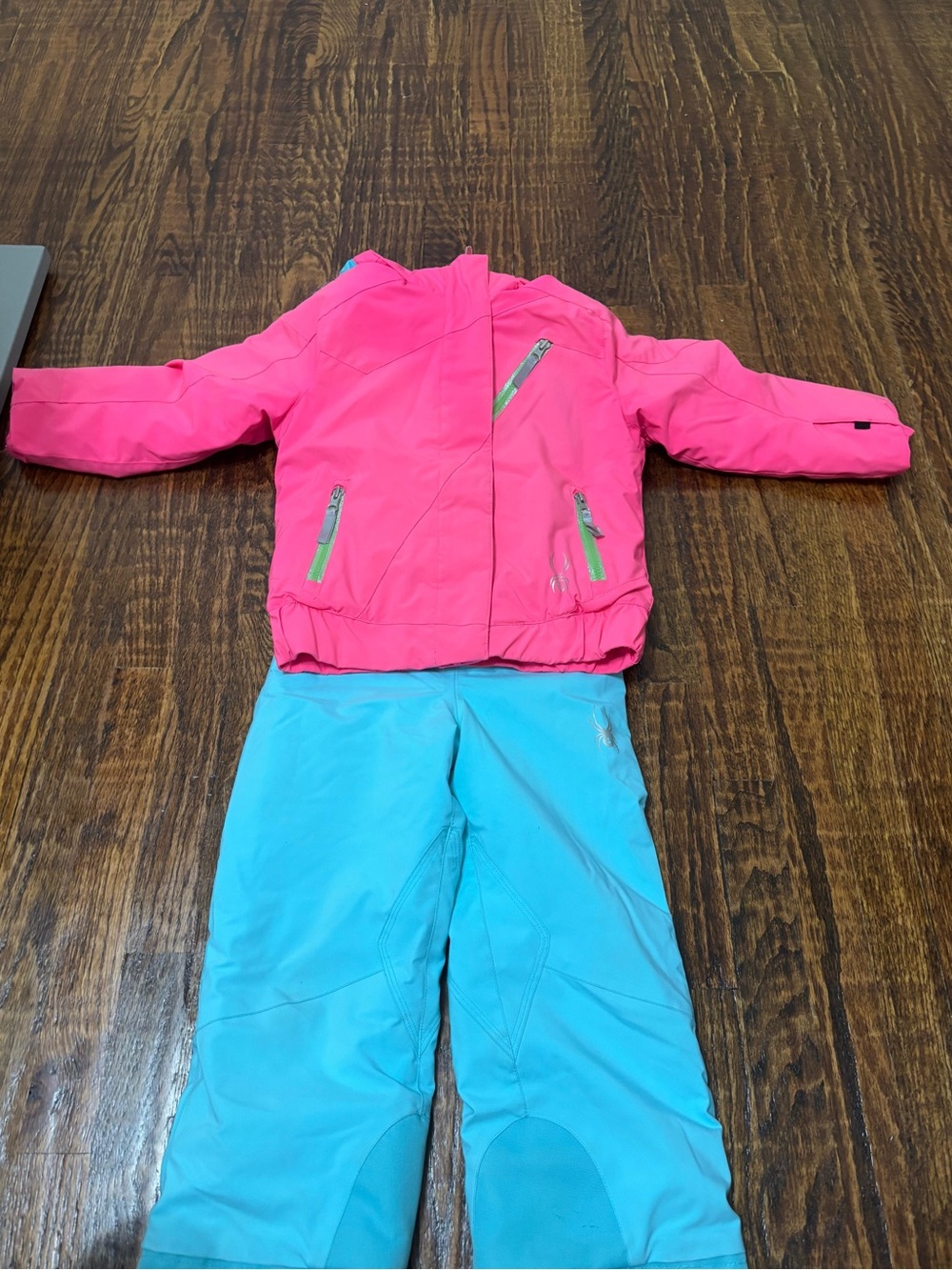 Spyder Set for girls Light Blue Ski Bibs with pink jacket  Size 6